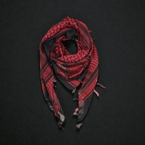 Pañuelo palestino Keffiyeh granate y negro: Kufiyah tradicional de algodón con borlas, pañuelo para la cabeza de estilo árabe, regalo gratuito de Palestina