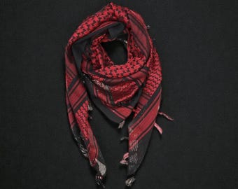 Maroon & Black Palestinian Keffiyeh Scarf: Traditional Cotton Kufiyah with Tassels, Arab Style Headscarf, Free Palestine Gift