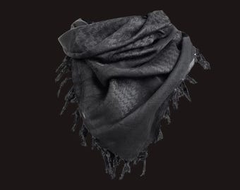 Black Palestine Keffiyeh: Handmade scarf, Soft Cotton Shemagh 110x110(43 Inches)
