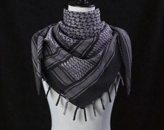 Black & Shark Purple Palestinian Keffiyeh Scarf, Traditional Cotton Kufiyah with Tassels, Free Palestine Gift