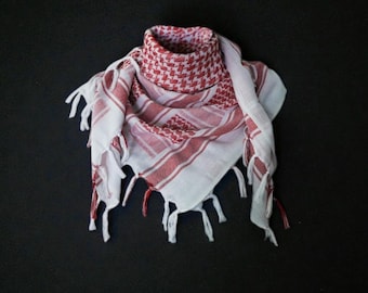 Red & White Palestinian Keffiyeh Scarf: Traditional Arab Kufiyah, Premium Cotton, Free Palestine Gift