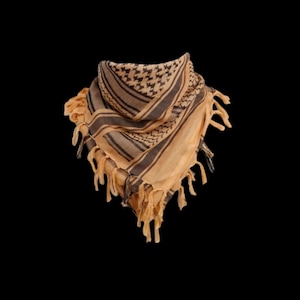 Mustard & Black Palestine Keffiyeh Scarf | 110cm Tactical Desert Shemagh with Tassels | Traditional Kufiyah | Unisex Gift for Him,Her or Dad