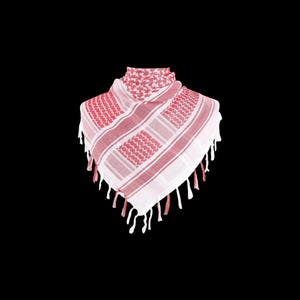 Red & White Palestine Keffiyeh Scarf | 110cm Cotton Shemagh with Tassels | Traditional Kufiyah | Unisex Islamic Gift for Him, Her