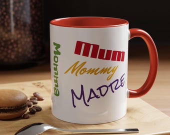 Färgglad flerspråkig kaffemugg | Perfekt för mors dag, present till mamma, unik mammamugg, söt keramikmugg, färgglad dricksglas