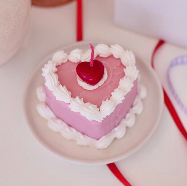 Pink Heart Cake Candle frosting Candle Vintage Cake Etsy