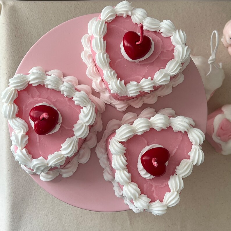 Pink Heart Cake Candle frosting Candle Vintage Cake Etsy