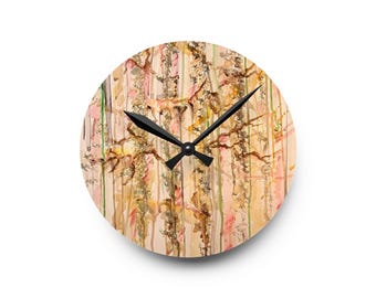 Reloj de pared abstracto en acuarela acrílica: decoración moderna de estilo bohemio para el hogar.