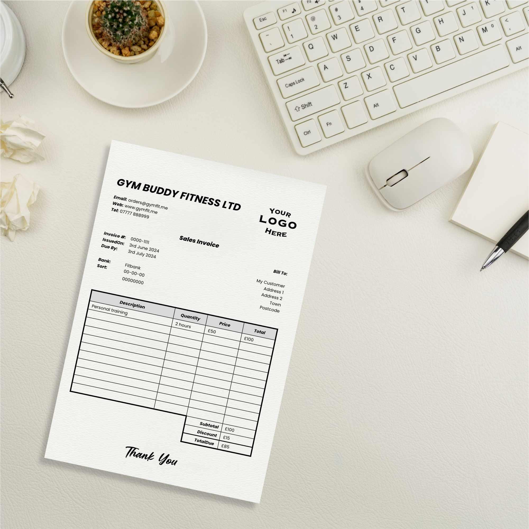 A4 Paper UK Generic Invoice Template - Google Docs - Microsoft Word ...