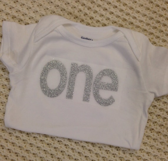 Silver Glitter Iron-on Vinyl one Lettering for Yearly, Monthly, or Birthday  Onesie IRON ON ONLY 