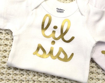 Lil Sis - gold vinyl iron-on heat transfer appliques- IRON ON ONLY