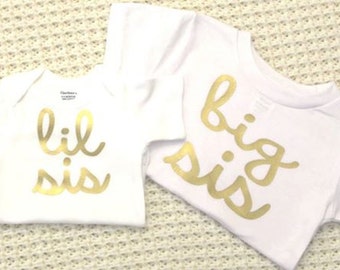 Big Sis Lil Sis - gold vinyl iron-on heat transfer appliques- IRON ON ONLY