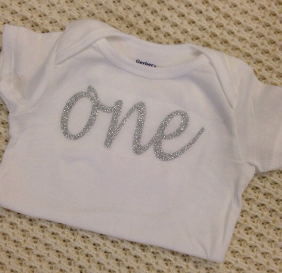 Silver Glitter Iron-on Vinyl Cursive one Lettering for Yearly, Monthly, or  Birthday Onesie IRON ON ONLY 
