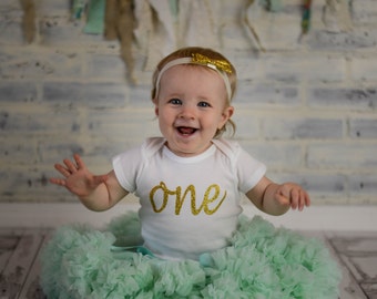 Gold Glitter Iron-On vinyl cursive "one" lettering for yearly, monthly, or birthday onesie- IRON ON ONLY