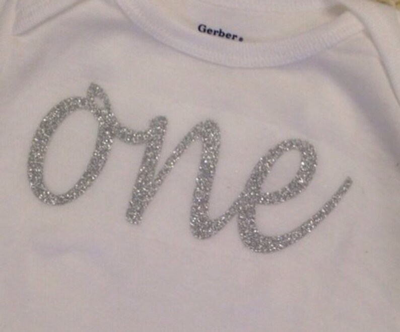 Silver Glitter Iron-On vinyl cursive one lettering for yearly, monthly, or birthday onesie IRON ON ONLY image 2