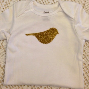 Gold Glitter Iron-On Heat Transfer Vinyl- Birdie Onesie- IRON ON ONLY