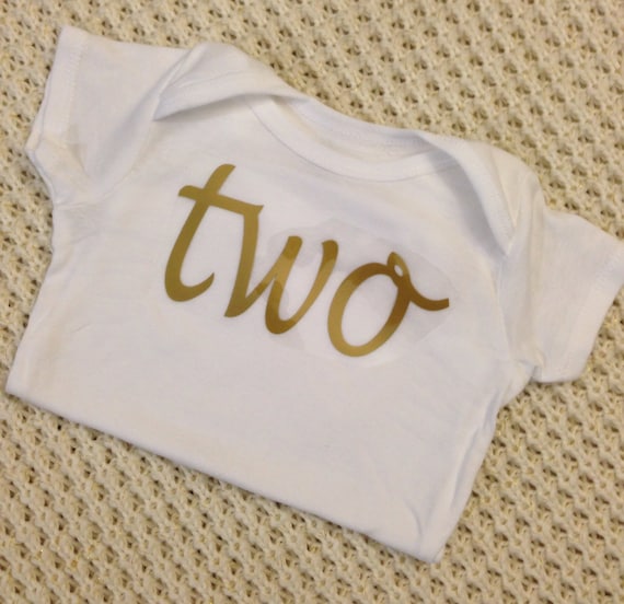Gold Iron-on Vinyl Cursive two Lettering for Yearly, Monthly or Birthday  Onesie IRON ON ONLY 