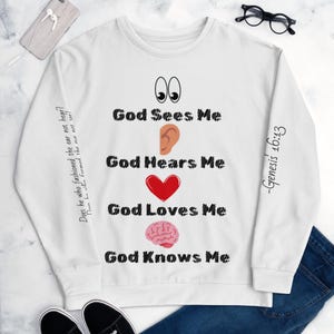 Moletom com Afirmação Cristã – Deus me ama de frente, Deus te vê de trás – Moletom com capuz unissex Faith – Presente com versículo bíblico para ela/ele