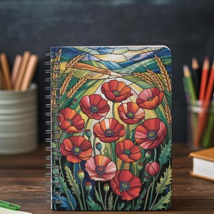 Bloemen spiraalvormig dagboek: levendig klaproosontwerp, gelinieerde pagina&#39;s