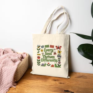 Motivational Floral Canvas Tote Bag: Eco-Friendly Gift for Garden Lovers