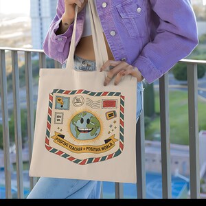 Eco-Friendly Cotton Canvas Tote Bag: Positive Vibes Reusable Shopper