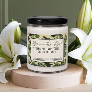 Camouflage Boyfriend Candle, Funny Valentines Candle Gift for Him, Scented Soy Candle, BF Anniversary Relationship Gift, Long Distance