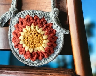 Groovy Sunflower Crochet Bag | Little Girl Purse | Custom Color Toddler Purse | Flower Crossbody | Bitty Bag| Small Tote| Teen