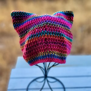 Crochet Cat Ears Beanie: Rainbow Pussycat Hat, Cosplay Costume