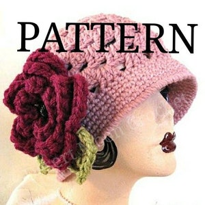 PATTERN Crochet Cloche Hat, Crochet Pattern, Tutorial, PDF Download, Brimmed Hat with Flower Pin Pattern