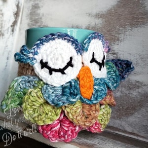 Owl Coffee Mug Cozy/Crochet Cup Cozy/Owl Coffee Cozy/Drink Sleeve/Colorful Owl Cup Cosy, Coffee Cosy To Go Cups, Jar Cozy