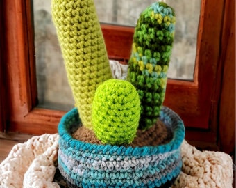 Triple Cactus, Crochet Succulent, No Fuss Plant, No Water No Care Faux Cacti, House Plant, Home Decor, Shelf Sitter, Desk Buddy