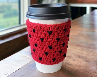 Tiny Hearts Coffee Cup Cozy, Crochet Drink Sleeve, Hot or Iced Drinks, Coffee Cosy, Mini Hearts, Red Black, Valentine's Day, Mother’s Day