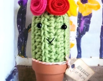 Crochet Cactus with Flower Headband: Boho Terracotta Pot Decor