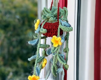 String of Leaves Hanging Flower Plant, Small Hanging Plant, Plant Lover Gift, Flowering Vine, Crochet Hanging Plant, No Fuss Plant, Faux