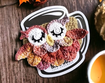 Crochet Owl Mug Cozy: Autumn Coffee Cup Sleeve