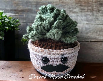 Kawaii Small Succulent in Pot, Plant with Mustache, Home Decor, No Fuss Plants, Cacti Shelf Desk or Table Decoration, No Water Faux Cactus