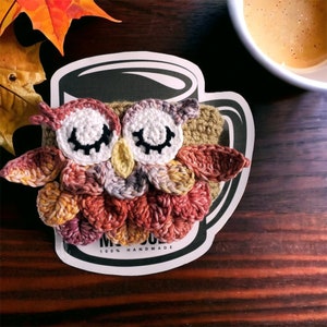 Crochet Autumn Owl Mug Cozy, Coffee Cup Sweater, Owl Drink Sleeve, Fall Harvest Owl Mug Cozy, Coffeehouse Gift, Jar Cozy image 5