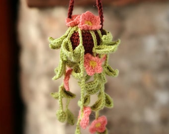 Hanging Flower Plant, String of Leaves, Plant Lover Gift, Flowering Vine, Crochet Hanging Plant, No Fuss Plant, Faux Vine Plant, Dangling