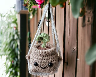 Punny Sprout Swinging Plushie, Emotional Support Plant, Crochet Hanging Plant, No Fuss Plant, Car Hanger, Rearview Mirror, Sprout on a Swing