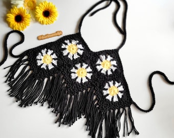 Gehäkeltes Daisy Neckholder Top: Boho Fransen, Mod Style (3mos-9 Jahre)