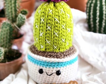 Barrel Cactus in Pot, Crochet Succulent Home Decor, No Fuss Plants, Shelf Desk or Table Decor, No Water No Sun Faux Plant, House Plant