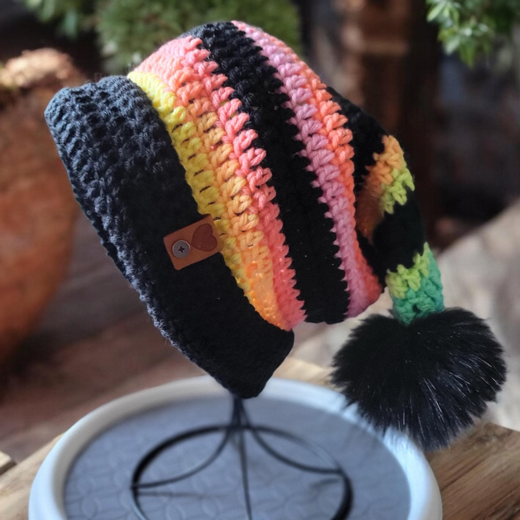 Crochet Droopy Cat Ears Beanie: Rainbow Stripe Jester Hat  display picture 3