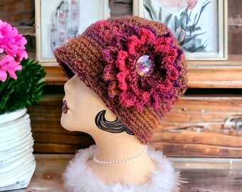 Crochet Cloche Hat: 1920s Style, Removable Flower Pin - Etsy display picture 1