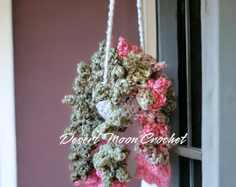 Crochet Flower Hanging Plant, Home Decor Gift, Hanging Faux Plant, Plant Lover Gift, Flowering Vine, Crochet Hanging Plant, No Fuss Plant