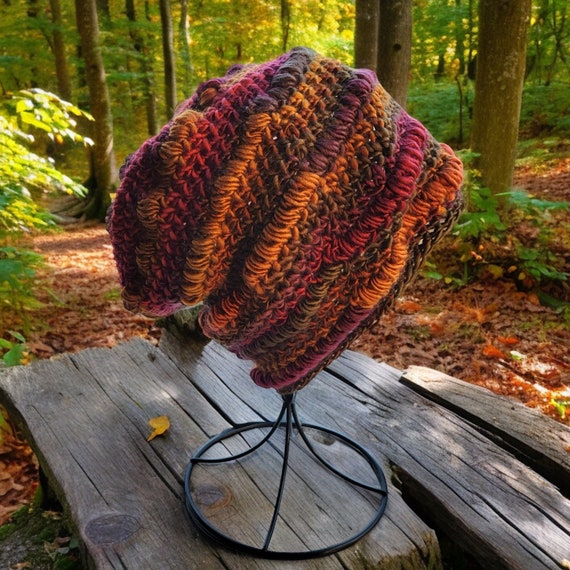 Handmade Crochet Slouchy Beanie, Autumn Colors, Unisex