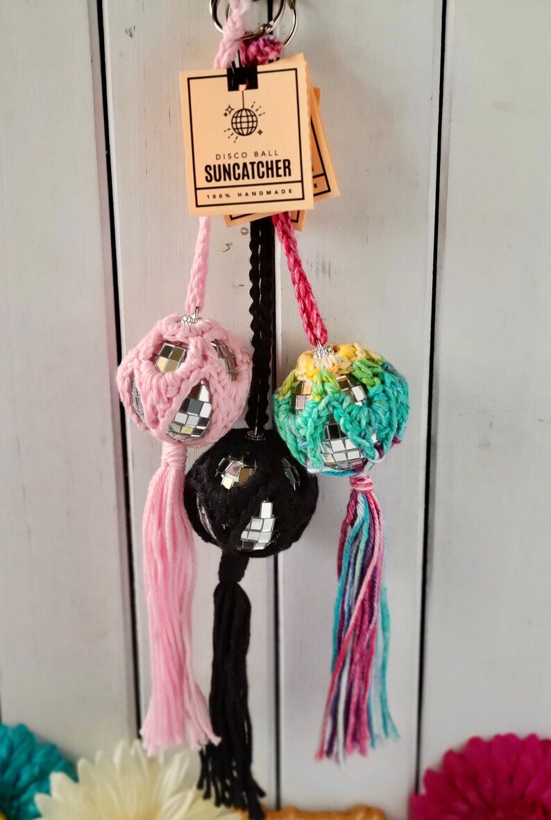 Mini Disco Ball Car Charm Mirror Ball Decoration Crochet Etsy