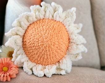Bloom Flower Pillow, Boho Blossom Chic Home Decor, Crochet Cushion, Nursery Daisy Throw Pillow, Flower Stuffie, Plushie, Farmhouse Decor