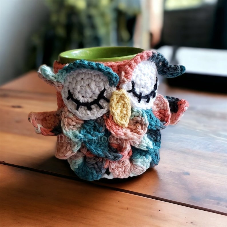 Owl Mug Cozy, Crochet Coffee Cup Mug Hug, Coffee Sweater, Orange Cream Owl Mug Cover, To Go Cups, Java Jacket, Jar Cozy image 1