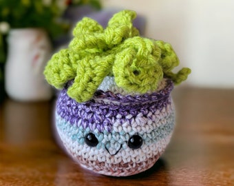 Kawaii Small Succulent in Pot, Home Decor, No Fuss Plants, Cacti Shelf Desk or Table Decoration, No Water Faux Cactus, Gift, Crochet Plant