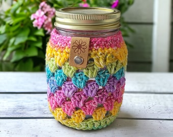 Rainbow Mason Jar Cozy, Resusable Drink Sleeve, Summer Drink Cozy, Jar Cosy, Iced Tea, Pint or Quart Jar Cover, Boba Tea, Wine, Home Decor