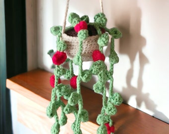 Hanging Flower Vine Plant, Small Hanging Plant, Plant Lover Gift, Vine, Crochet, No Fuss Plant Home Decor, Faux Plant, String of Leaves